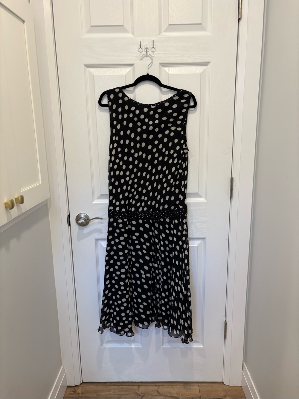 Talbot Silk Black and White Polka Dot Sleeveless Midi Dress #1264